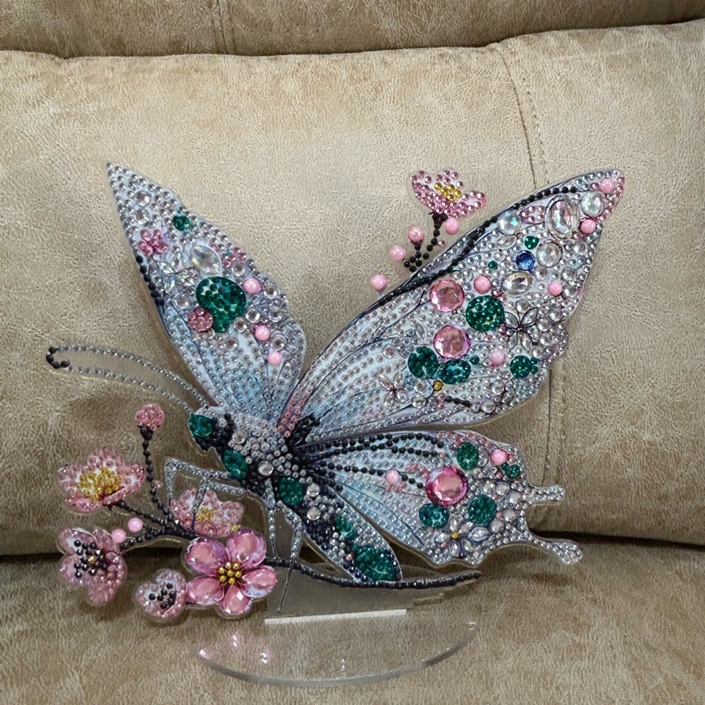 Crystal Butterfly Ornament with Pink and Green Accents. I am Different